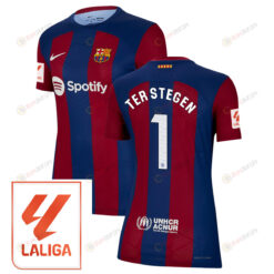 Marc-Andr? ter Stegen 1 Barcelona 2023/24 With LaLiga Badge Home Women Jersey