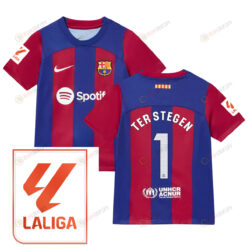 Marc-Andr? ter Stegen 1 Barcelona 2023/24 With LaLiga Badge Home Youth Jersey