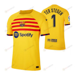 Marc-Andre ter Stegen 1 Barcelona 2022/23 Fourth Breathe Stadium Men Jersey - Yellow