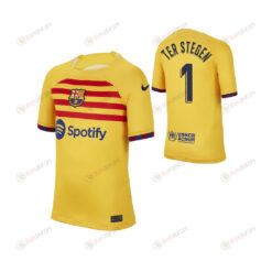 Marc-Andre ter Stegen 1 Barcelona 2022/23 Youth Fourth Jersey - Yellow