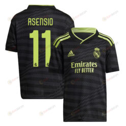 Marco Asensio 11 Real Madrid 2022/23 Third Youth Jersey - Black