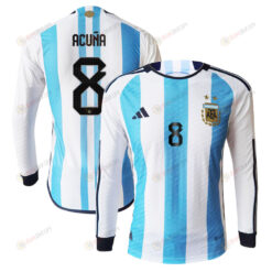 Marcos Acu?a 8 Argentina 2022-23 Home Men Long Sleeve Jersey National Team World Cup Qatar