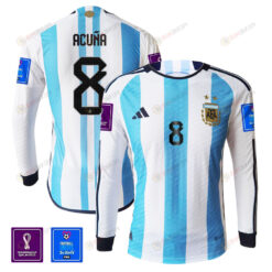 Marcos Acu?a 8 Argentina 2022-23 Home Men Long Sleeve Jersey National Team World Cup Qatar