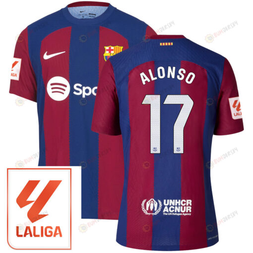 Marcos Alonso 17 Barcelona 2023/24 With LaLiga Badge Home Men Jersey