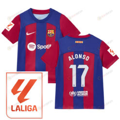 Marcos Alonso 17 Barcelona 2023/24 With LaLiga Badge Home Youth Jersey