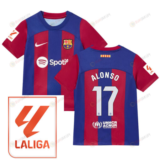 Marcos Alonso 17 Barcelona 2023/24 With LaLiga Badge Home Youth Jersey