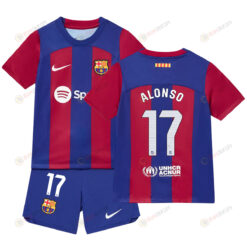 Marcos Alonso 17 Barcelona Home Kit 2023-24 Youth Jersey - Blue/Scarlet