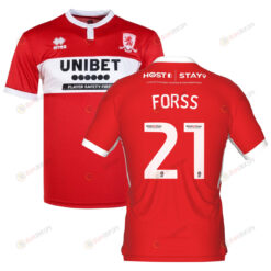 Marcus Forss 21 Middlesbrough 2022-23 Home Jersey - Red/White