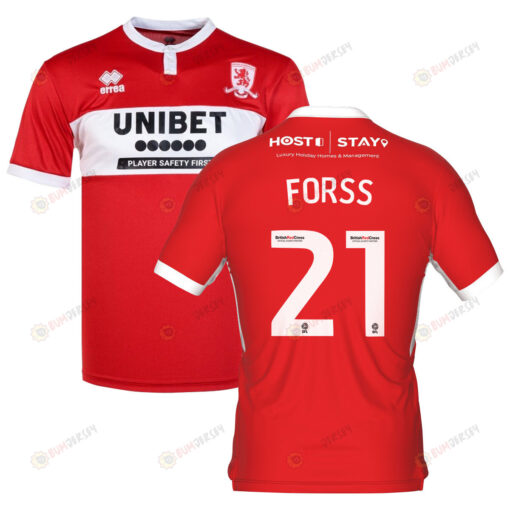 Marcus Forss 21 Middlesbrough 2022-23 Home Jersey - Red/White