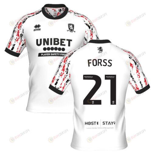 Marcus Forss 21 Middlesbrough 2022-23 Third Jersey - White