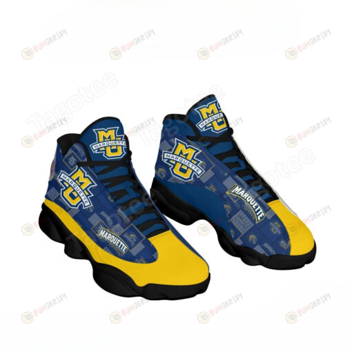 Marquette Golden Eagles Logo Black Sole Air Jordan 13 Shoes Printing Sneakers