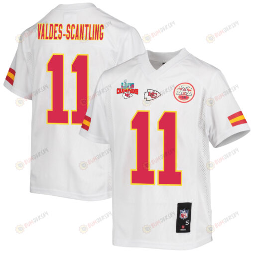 Marquez Valdes-Scantling 11 Kansas City Chiefs Super Bowl LVII Champions 3 Stars Youth Jersey - White