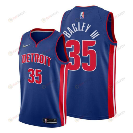 Marvin Bagley III 35 Detroit Pistons 2022 Icon Edition Blue Jersey Diamond Badge - Men Jersey