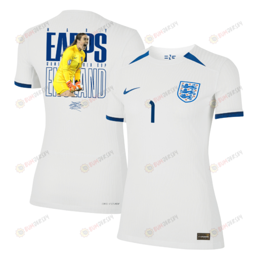 Mary Earps 1 Signed England Women's National Team Road To Champions 2023-24 World Cup Home Women Jersey - White