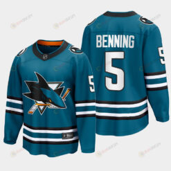 Matt Benning 5 San Jose Sharks 2022-23 Home The Evolve Teal Jersey