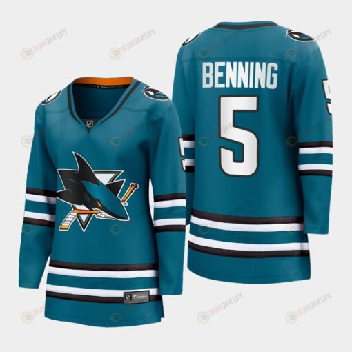 Matt Benning 5 San Jose Sharks 2022-23 Home Women Premier Breakaway Jersey Teal