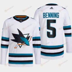 Matt Benning 5 San Jose Sharks White Jersey 2022-23 Away Primegreen