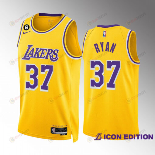 Matt Ryan 37 Los Angeles Lakers Gold Men Jersey 2022-23 Icon Edition Swingman