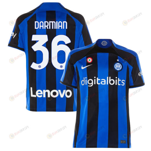 Matteo Darmian 36 Inter Milan 2022/23 Home Men Jersey - Black/Blue Stripes