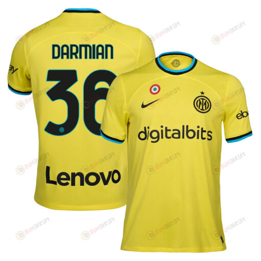 Matteo Darmian 36 Inter Milan 2022/23 Third Men Jersey - Yellow