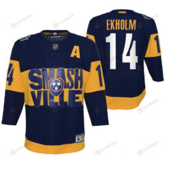 Mattias Ekholm 14 Predators 2022 Stadium Series Youth Navy Primegreen Jersey Jersey