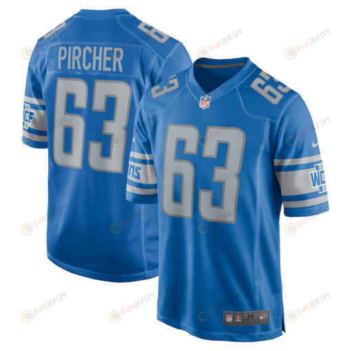 Max Pircher 63 Detroit Lions Team Game Men Jersey - Blue