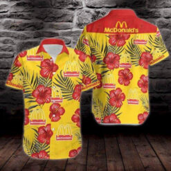 McDonald's Logo Short Sleeve Curved Hawaiian Shirt Yellow Red