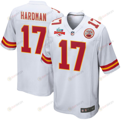 Mecole Hardman 17 Kansas City Chiefs Super Bowl LVII Champions 3 Stars Men's Jersey - White