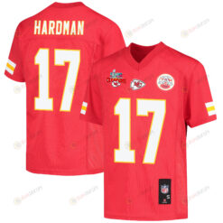 Mecole Hardman 17 Kansas City Chiefs Super Bowl LVII Champions 3 Stars Youth Jersey - Red