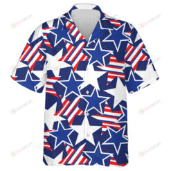 Medium USA Flag In Navy White And Red Pattern Hawaiian Shirt