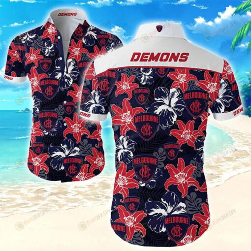 Melbourne Football Club Tropical Flower Curved Hawaiian Shirt