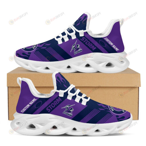 Melbourne Storm Logo Fire Pattern Custom Name 3D Max Soul Sneaker Shoes In Purple