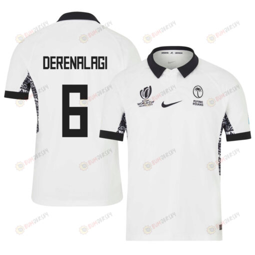 Meli Derenalagi 6 Fiji 2023 Rugby World Cup Home Stadium Jersey - White