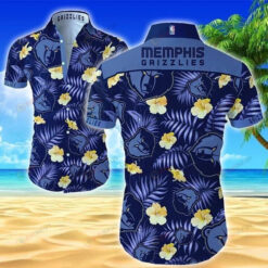 Memphis Grizzlies Navy Blue Short Sleeve Curved Hawaiian Shirt
