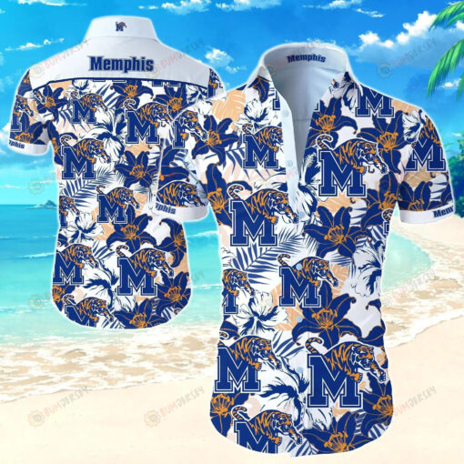 Memphis Tigers Curved Hawaiian Shirt In Navy And White