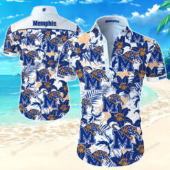 Memphis Tigers Floral & Leaf Pattern Curved Hawaiian Shirt In White & Blue