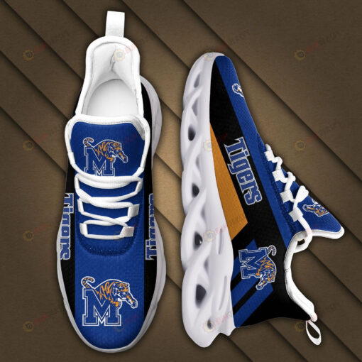 Memphis Tigers Logo Black Stripe Pattern 3D Max Soul Sneaker Shoes In Blue