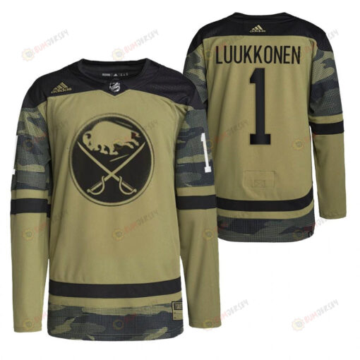 Men Buffalo Sabres Ukko-Pekka Luukkonen 2022 Military Appreciation Night Camo 1 Jersey Primegreen Jersey