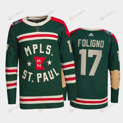 Men Minnesota Wild Marcus Foligno 17 2022 Winter Classic Green Jersey Jersey