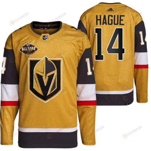 Men Vegas Golden Knights 14 Nicolas Hague Primegreen Gold Jersey 2023 All-Star Jersey