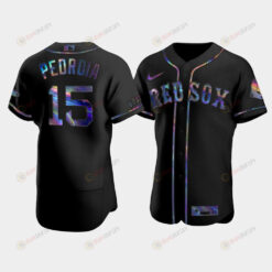 Men's Boston Red Sox 15 Dustin Pedroia Black Golden Edition Holographic Jersey Jersey