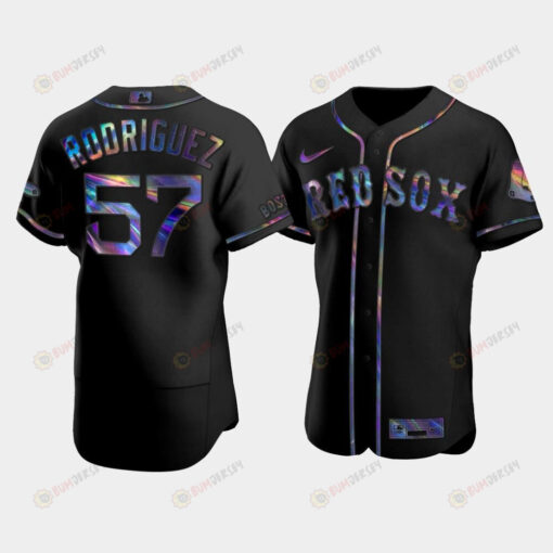 Men's Boston Red Sox 57 Eduardo Rodriguez Black Golden Edition Holographic Jersey Jersey