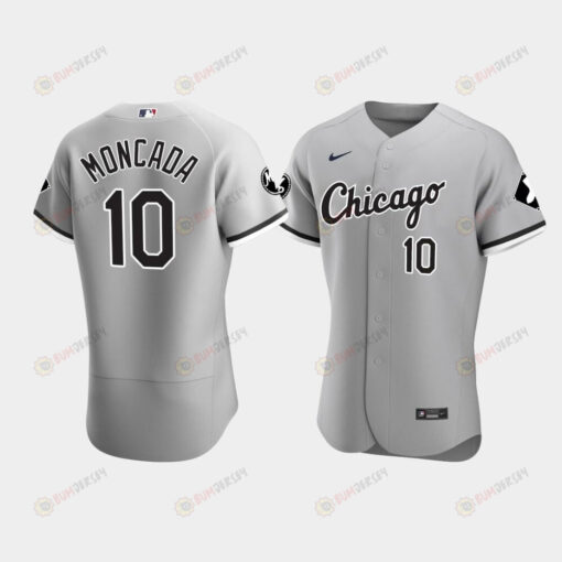 Men's Chicago White Sox Yoan Moncada 10 Gray MR Patch Player Jersey Jersey