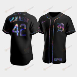 Men's Detroit Tigers Jackie Robinson 42 Black Golden Edition Holographic Jersey Jersey