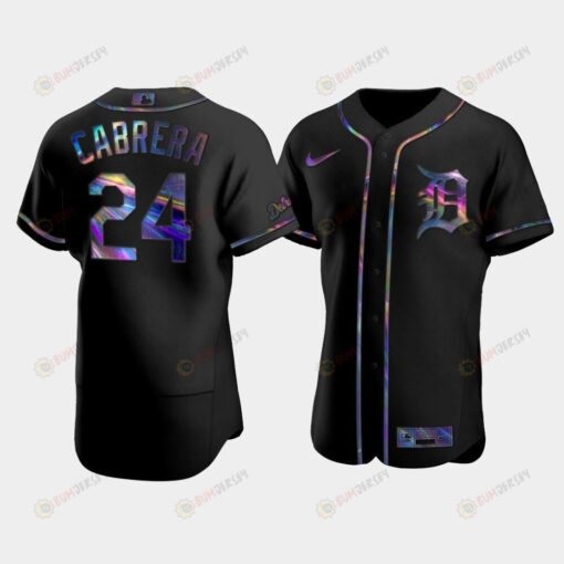 Men's Detroit Tigers Miguel Cabrera 24 Black Golden Edition Holographic Jersey Jersey