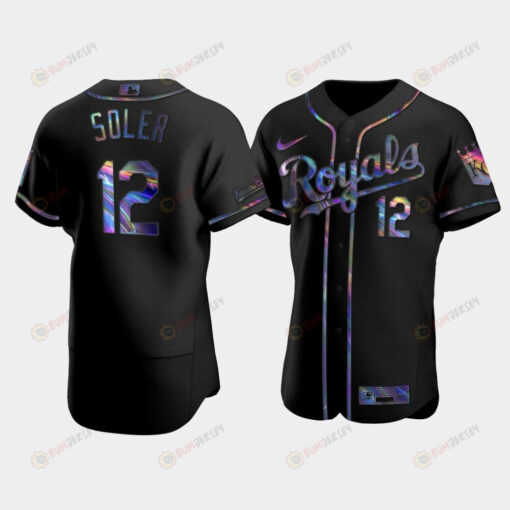 Men's Kansas City Royals Jorge Soler 12 Black Golden Edition Holographic Jersey Jersey