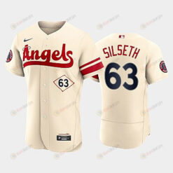 Men's Los Angeles Angels 63 Chase Silseth 2022-23 City Connect Cream Jersey