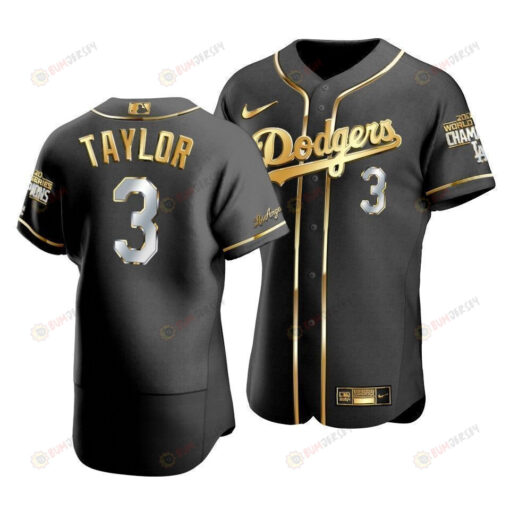 Men's Los Angeles Dodgers Chris Taylor 3 2020 World Series Champions Golden Jersey Black