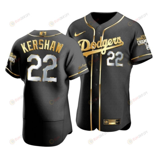 Men's Los Angeles Dodgers Clayton Kershaw 22 2020 World Series Champions Golden Jersey Black