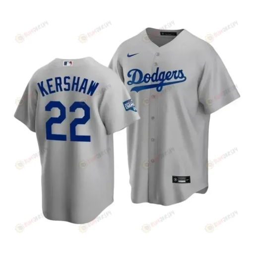 Men's Los Angeles Dodgers Clayton Kershaw 22 2020 World Series Champions Gray Alternate Jersey